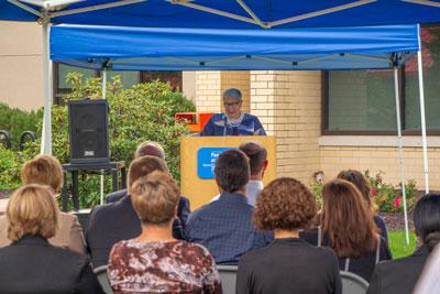 College  President Davie Jane Gilmour address the audience during the dedication.