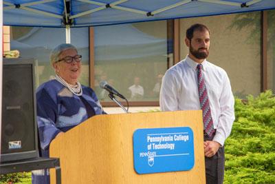 Penn College President Davie Jane Gilmour &amp; aviation technology student Warren K. Bitterman