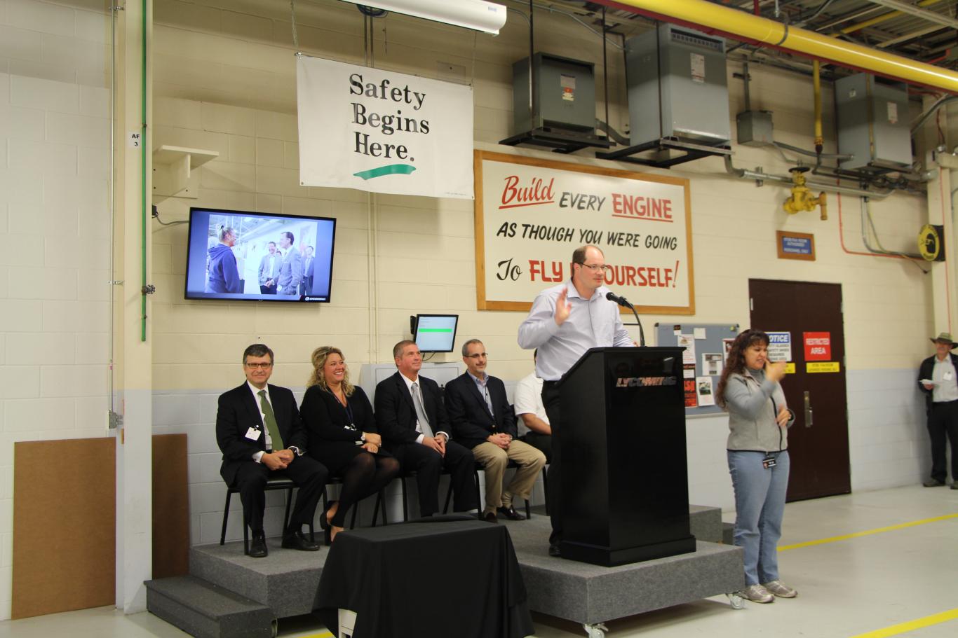Scott Witmer, Lycoming's Environmental Health and Safety Manager, addresses employees at award presentation.